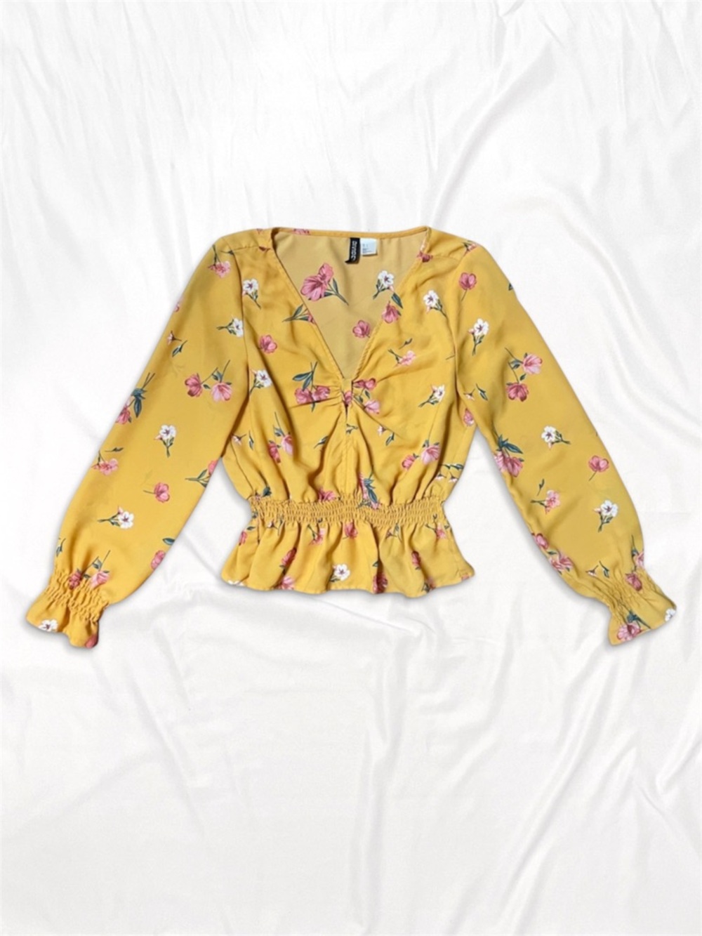 Long Sleeve Yellow Floral Blouse